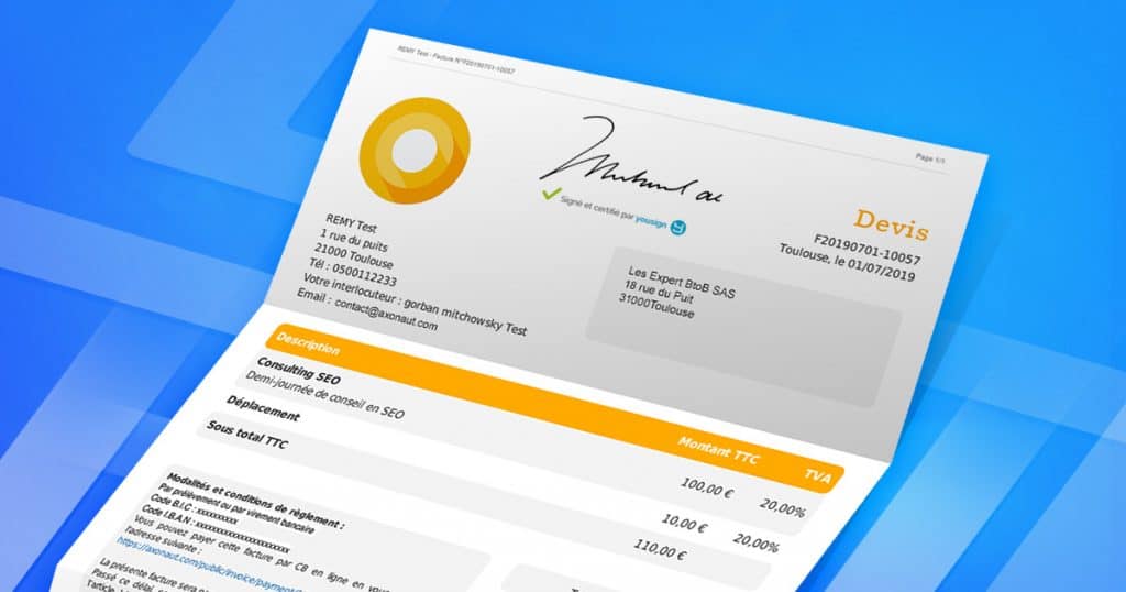 Exemple de signatures électronique Yousign sur Axonaut