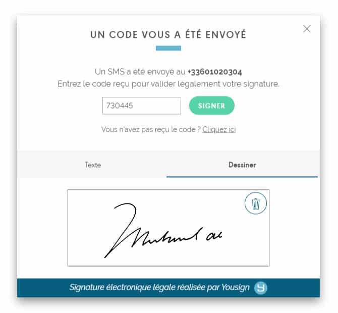 Interface vue par vos prospects/clients lors de la signature en ligne des devis sur Axonaut