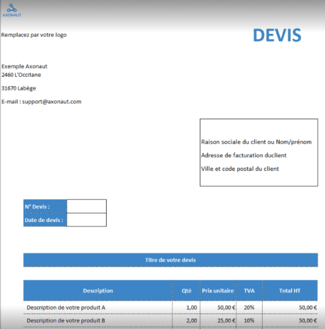 Exemple de devis Excel