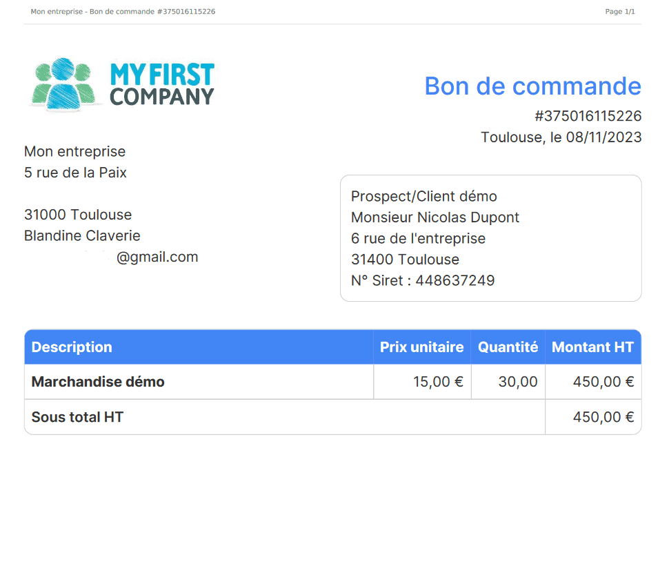 exemple de bon de commande rempli