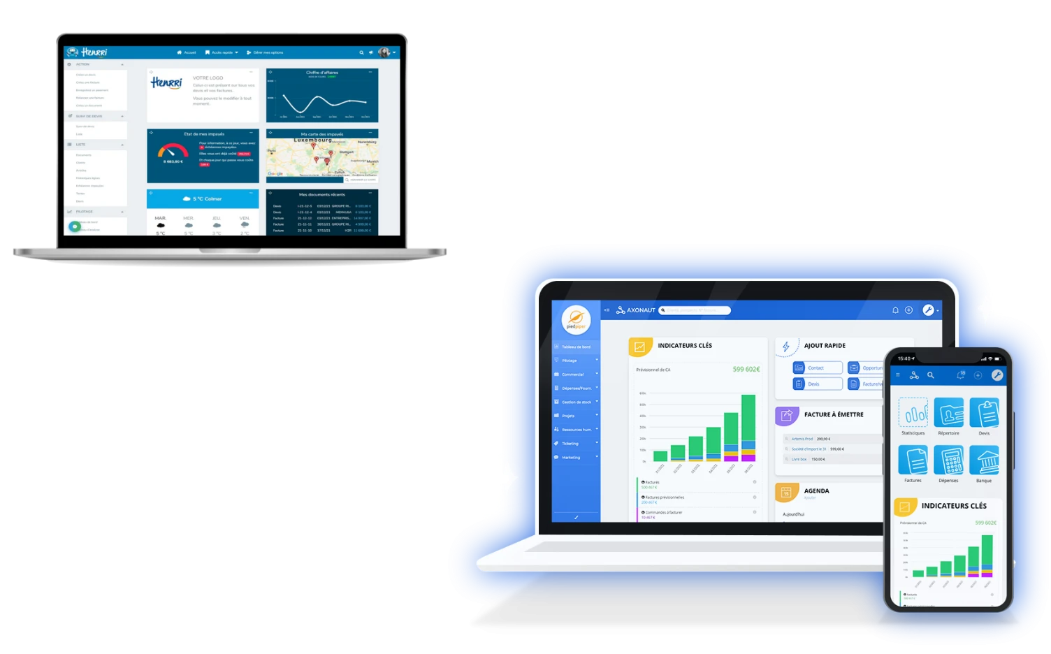 Illustration des interfaces de Henrri et d'Axonaut