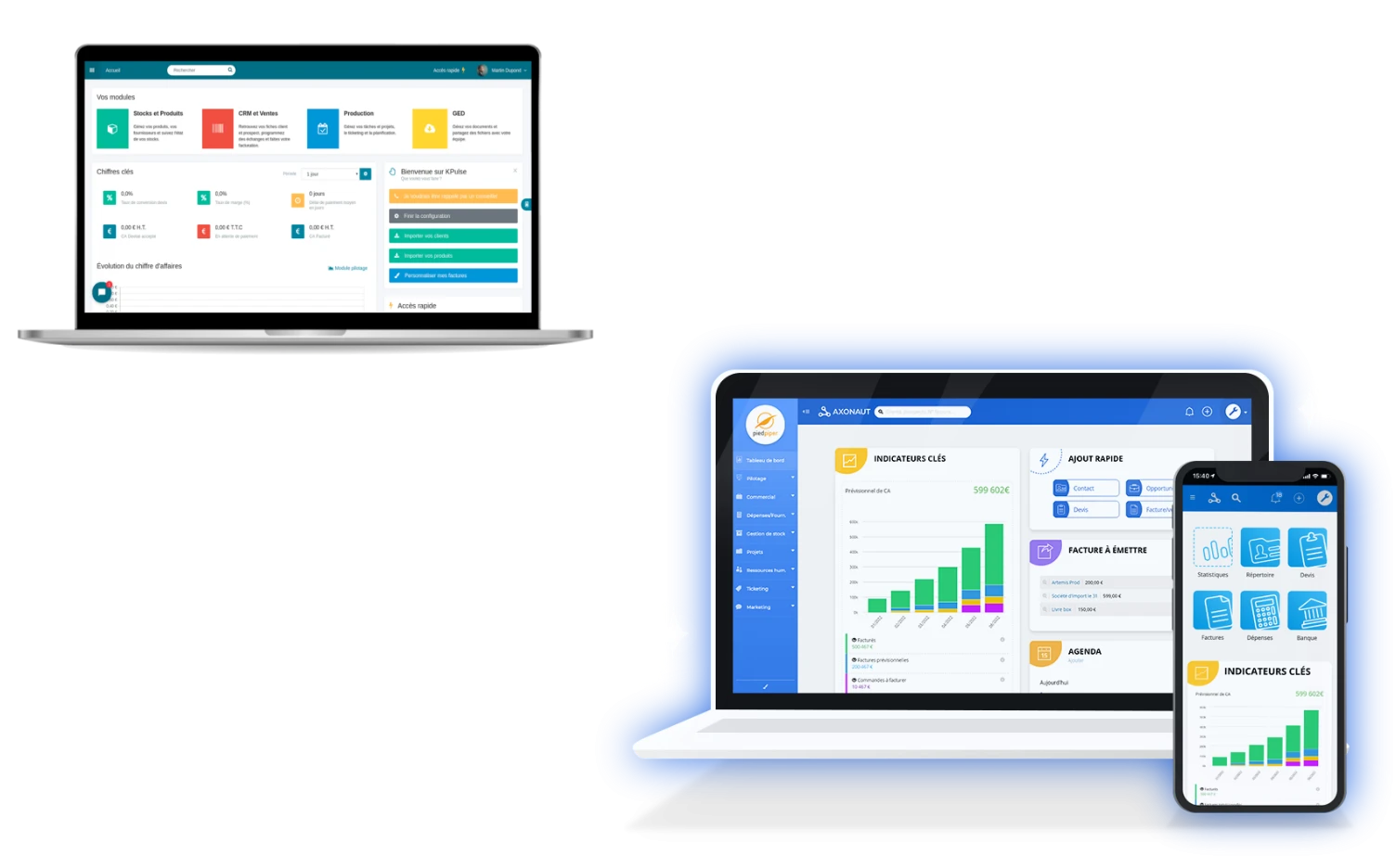 Comment passer de Kpulse à Axonaut ? Illustration des interfaces de Kpulse et d'Axonaut